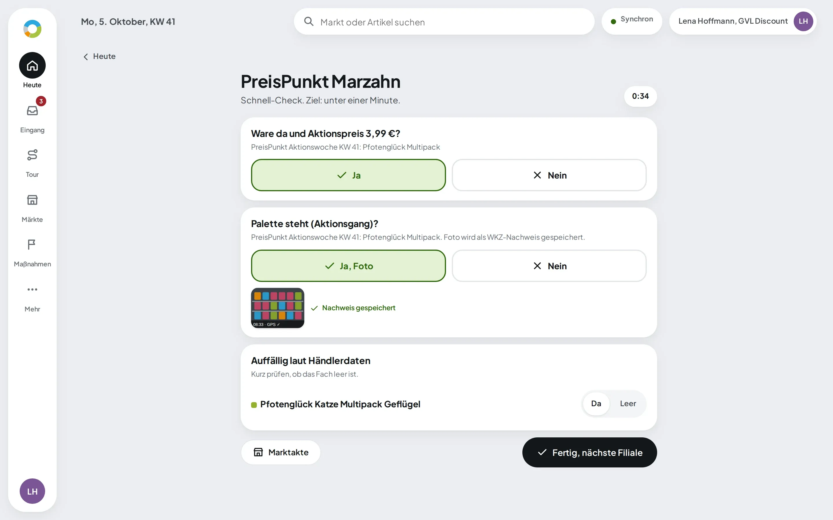 Schnell-Check im Discountmarkt mit drei Prüffragen und Foto als WKZ-Nachweis